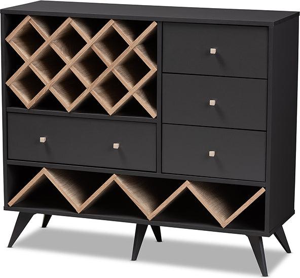 Wholesale Interiors Bar Units & Wine Cabinets - Savino Modern and Oak Finished Wood Wine Cabinet Dark Grey & Oak Brown