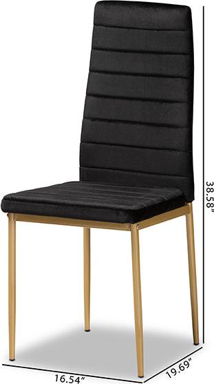 Wholesale Interiors Dining Chairs - Armand Black Velvet Fabric Upholstered and Gold Finished Metal 4-Piece Dining Chair Set