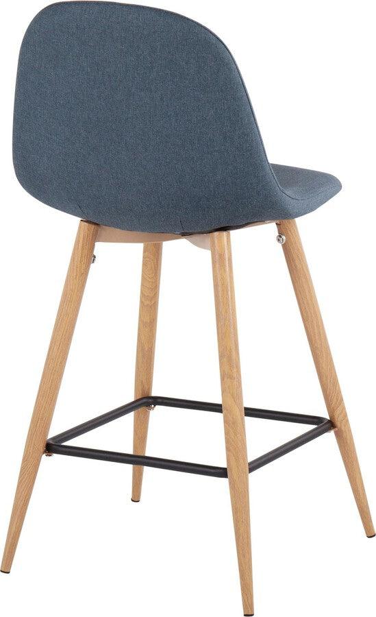 Lumisource Barstools - Pebble Counter Stool In Natural Metal & Blue Fabric (Set of 2)