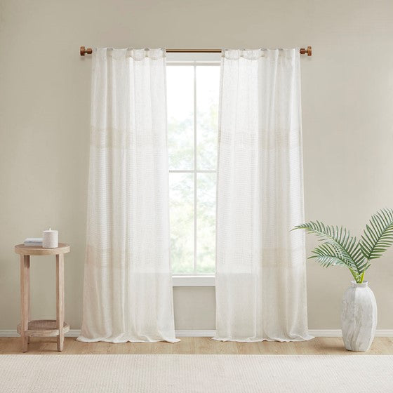 Olliix.com Curtains - Yarn Dye Sheer Curtain Panel Pair Ivory