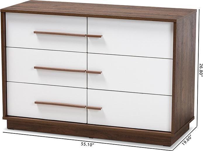 Wholesale Interiors Dressers - Mette Mid-Century Modern Two-Tone White and Walnut Finished 6-Drawer Wood Dresser