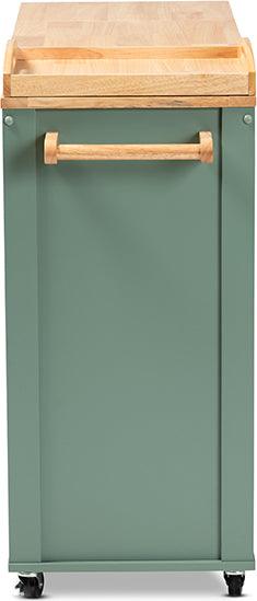 Wholesale Interiors Bar Units & Wine Cabinets - Dorthy Two-tone Dark Green & Natural Wood Kitchen Storage Cart