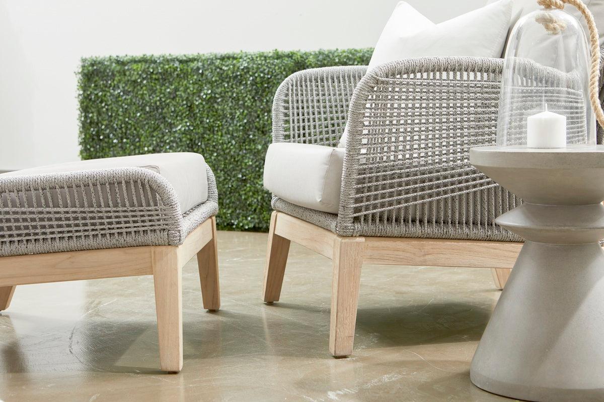 Essentials For Living Outdoor Stools & Benches - Loom Outdoor Footstool Platinum Rope, Smoke Gray, Gray Teak