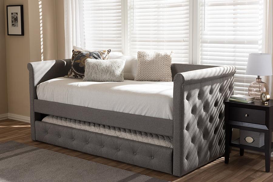 Wholesale Interiors Daybeds - Alena Modern and Contemporary Light Grey Fabric Daybed with Trundle