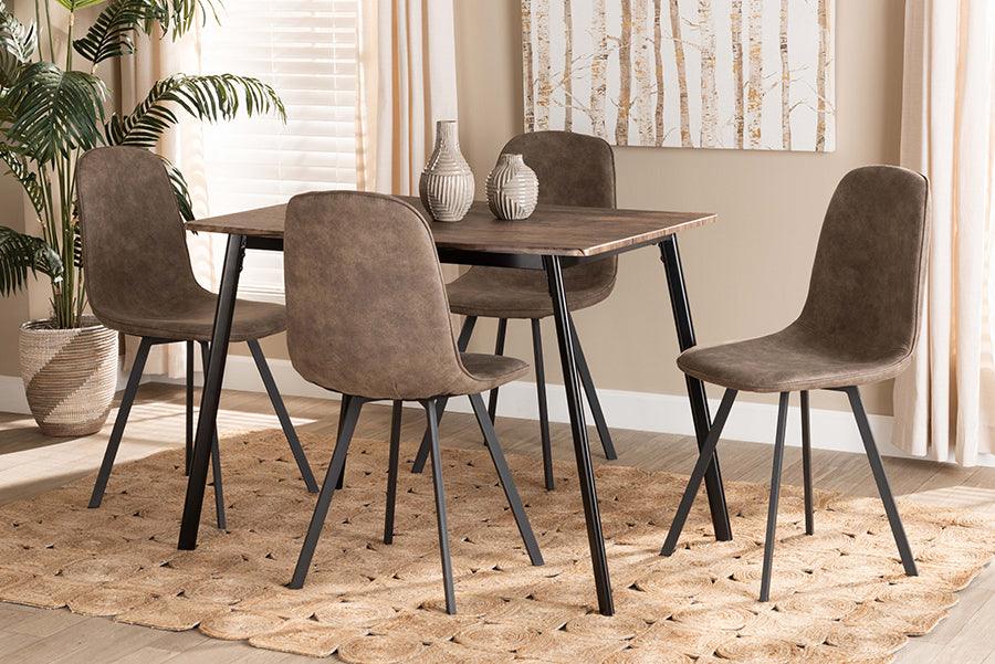 Wholesale Interiors Dining Sets - Filicia Modern Grey Faux Leather Effect Fabric Upholstered and Black Metal 5-Piece Dining Set