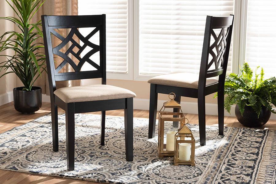 Wholesale Interiors Dining Chairs - Nicolette Sand Fabric Upholstered and Dark Brown Finished Wood 2-Piece Dining Chair Set