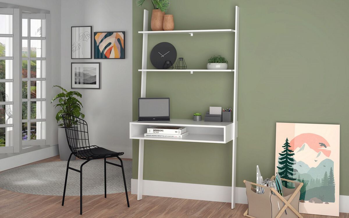 Manhattan Comfort Desks - Cooper Ladder Desk with 2 Floating Shelves in White
