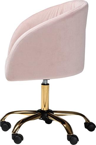 Wholesale Interiors Task Chairs - Ravenna Glam and Luxe Blush Pink Velvet Fabric and Gold Metal Swivel Office Chair