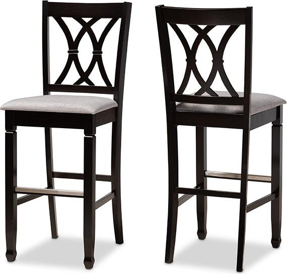 Wholesale Interiors Barstools - Calista Grey Fabric Upholstered and Espresso Brown Finished Wood 2-Piece Bar Stool Set