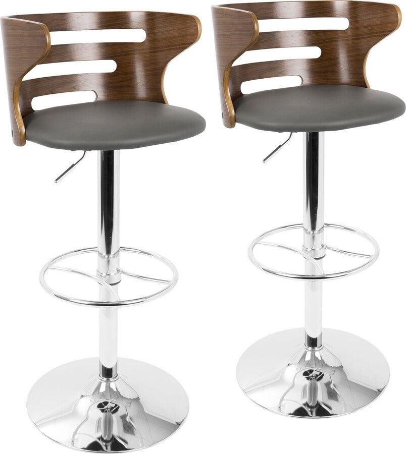 Lumisource Barstools - Cosi Adjustable Barstool With Swivel In Walnut & Grey Faux Leather (Set of 2)