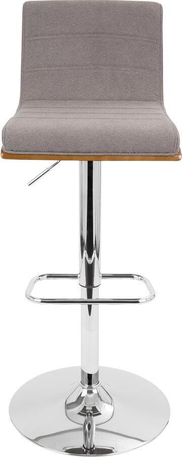 Lumisource Barstools - Vasari Mid-Century Modern Adjustable Barstool with Swivel in Walnut and Grey Fabric