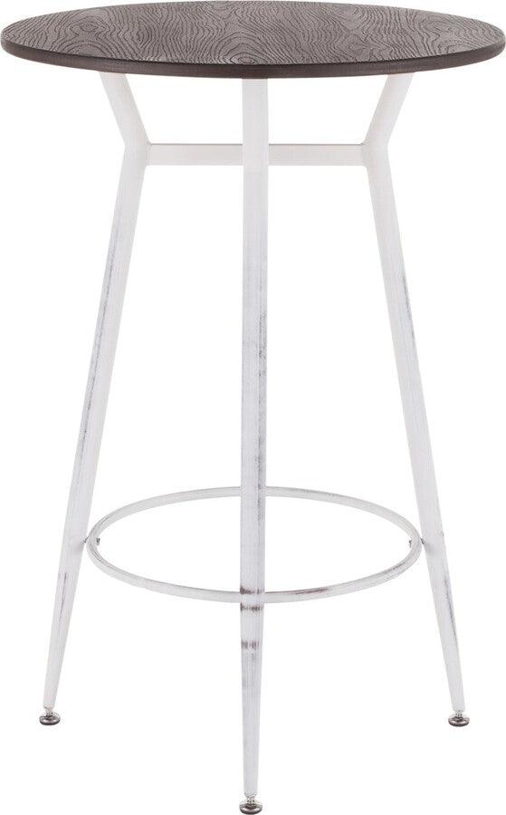 Lumisource Bar Tables - Clara Industrial Round Bar Table in Vintage White Metal with Espresso Wood-Pressed Grain Bamboo