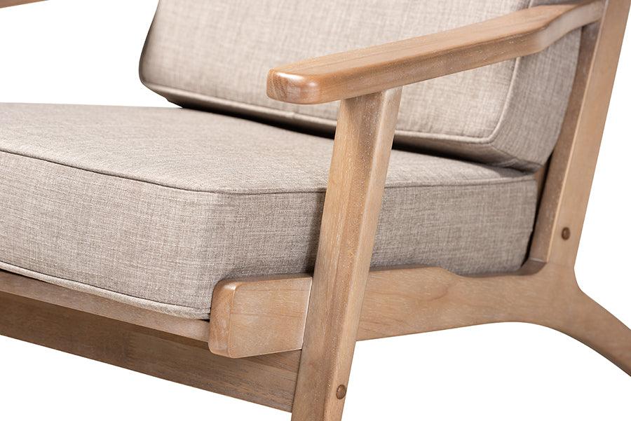 Wholesale Interiors Accent Chairs - Sigrid Mid-Century Modern Light Grey Fabric Upholstered Antique Oak Finished Wood Armchair