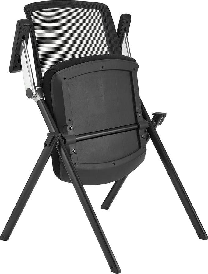 Euro Style Task Chairs - Hilma Stacking Visitor Chair in Black Seat Fabric and Mesh Back with Matte Black Frame - Set of 2