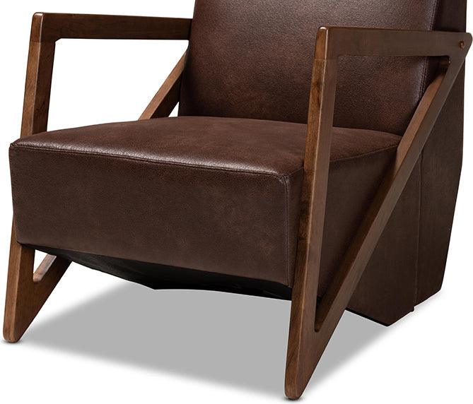 Wholesale Interiors Accent Chairs - Christa Dark Brown Faux Leather Effect Fabric and Walnut Brown Finished Wood Accent Chair