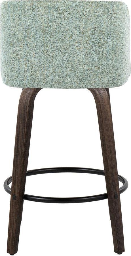 Lumisource Barstools - Toriano 26" Fixed Height Counter Stool With Swivel In Walnut Wood & Light Green Fabric (Set of 2)