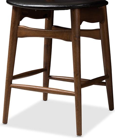 Wholesale Interiors Barstools - Flora Mid-Century Modern Black Faux Leather Upholstered Walnut Finished Counter Stool