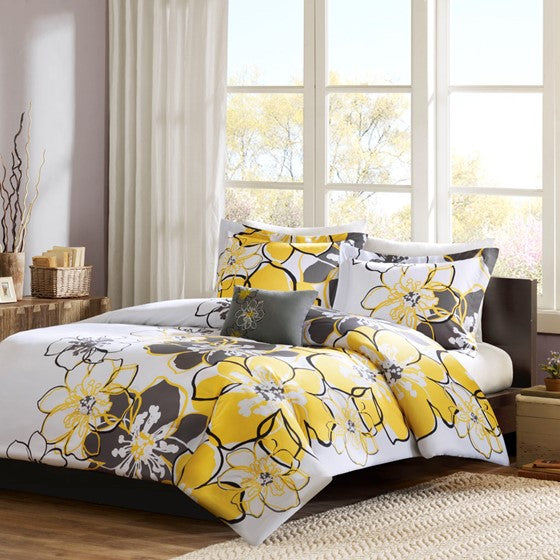 Olliix.com Duvet & Duvet Sets - Floral Duvet Cover Set Yellow Twin XL