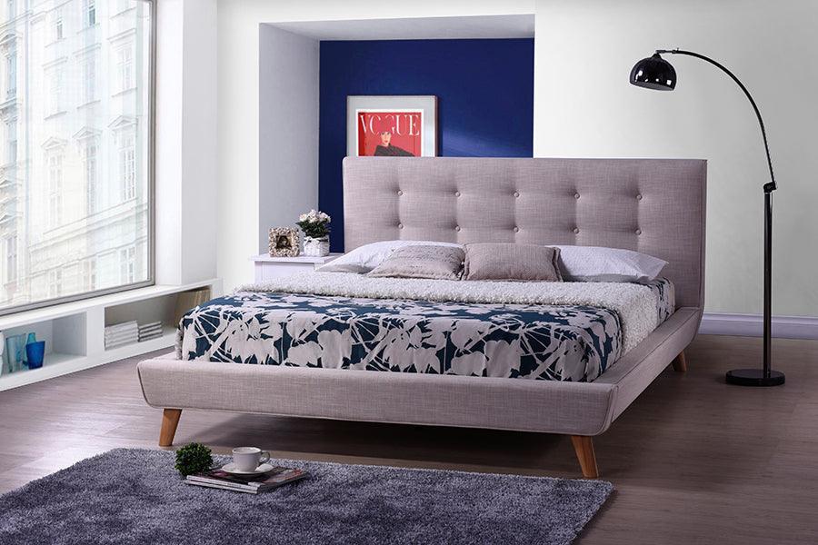 Wholesale Interiors Beds - Jonesy Scandinavian Style Mid-Century Beige Fabric Upholstered King Size Platform Bed