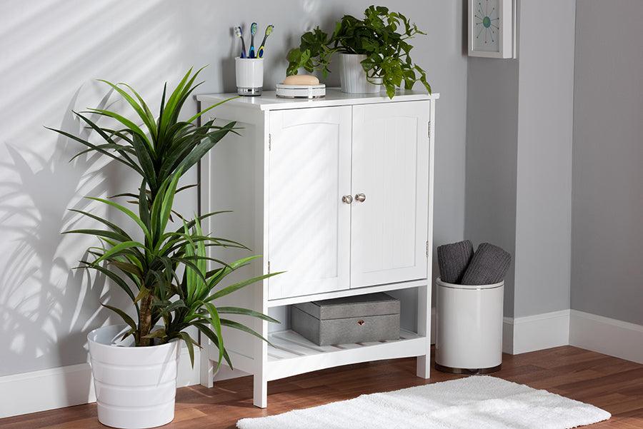 Wholesale Interiors Bathroom Vanity - Jaela Modern and Contemporary White Finished Wood 2-Door Bathroom Storage Cabinet