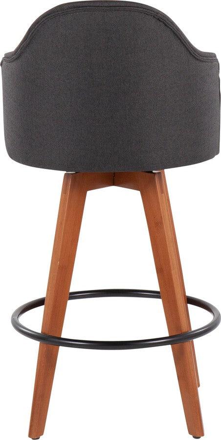 Lumisource Barstools - Ahoy Counter Stool With Walnut Bamboo Legs & Round Black Metal Footrest With Charcoal (Set of 2)