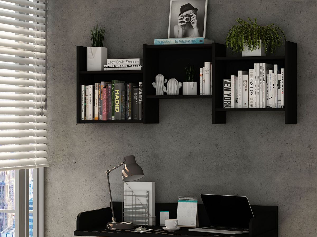 Manhattan Comfort Bookcases & Display Units - Hampton Zig-Zag Wall Décor Shelves in Black