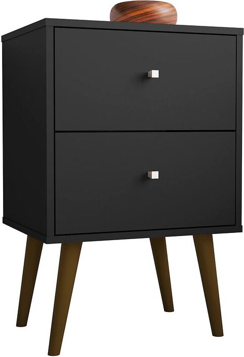 Manhattan Comfort Nightstands & Side Tables - Liberty Mid-Century - Modern Nightstand 2.0 with 2 Full Extension Drawers in Black
