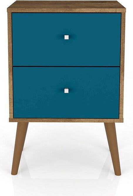 Manhattan Comfort Nightstands & Side Tables - Liberty Nightstand 2.0 in Rustic Brown and Aqua Blue