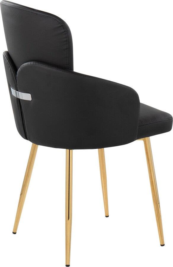Lumisource Dining Chairs - Dahlia Contemporary Dining Chair In Gold Metal & Black Faux Leather With Chrome Accent (Set of 2)