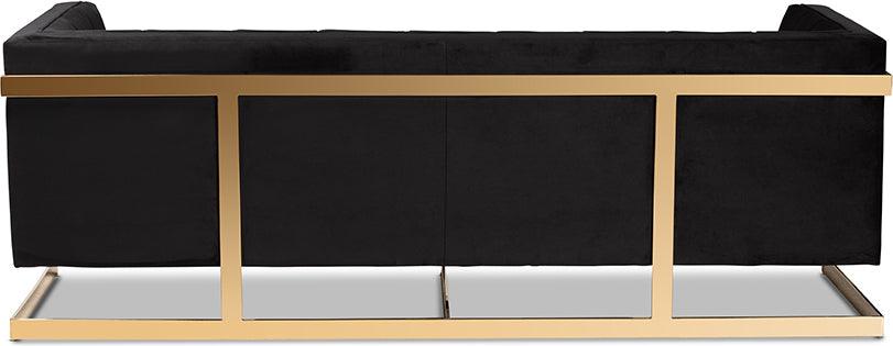 Wholesale Interiors Sofas & Couches - Ambra Glam and Luxe Black Velvet Upholstered and Button Tufted Sofa with Gold-Tone Frame