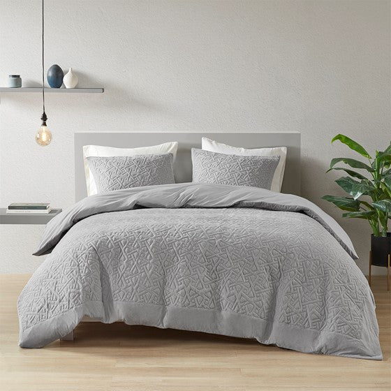 Olliix.com Comforters & Blankets - 3 Piece Oversized Knit Quilted Top Comforter Mini Set Grey Cal King