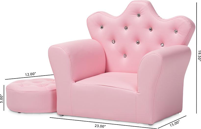 Wholesale Interiors Accent Chairs - Ava Modern and Contemporary Pink Faux Leather 2-Piece Kids Armchair and Footrest Set