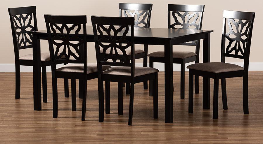 Wholesale Interiors Dining Sets - Dallas Sand Fabric Upholstered and Dark Brown Finished Wood 7-Piece Dining Set