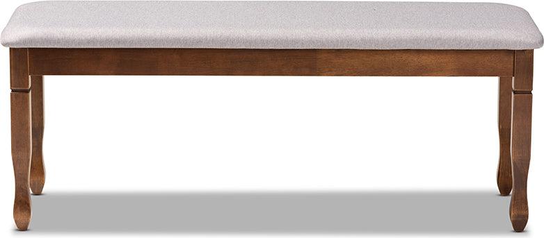 Wholesale Interiors Benches - Corey Contemporary Grey Fabric Upholstered and Walnut Brown Wood Dining Bench