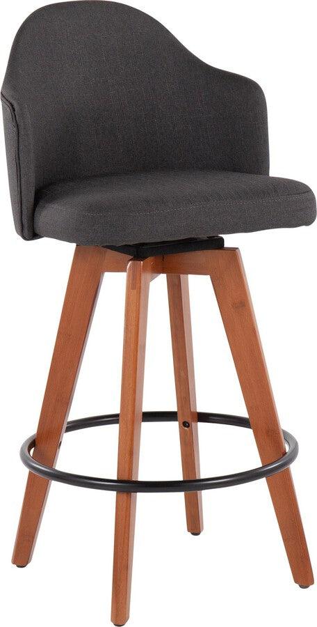 Lumisource Barstools - Ahoy Counter Stool With Walnut Bamboo Legs & Round Black Metal Footrest With Charcoal (Set of 2)