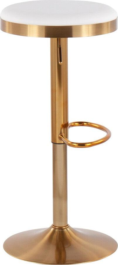 Lumisource Barstools - Dakota Adjustable Barstool in Gold Steel & White Faux Leather - Set of 2