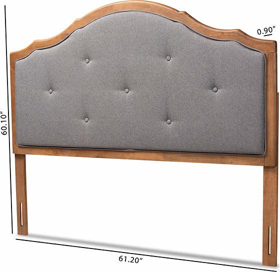 Wholesale Interiors Headboards - Gala Dark Grey Fabric Upholstered and Walnut Brown Finished Wood Queen Size Arched Headboard