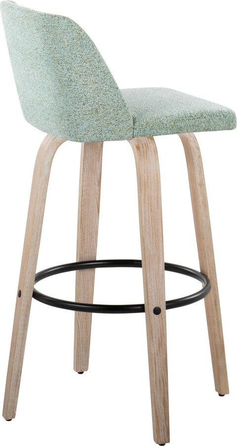 Lumisource Barstools - Toriano 30" Fixed Height Barstool With Swivel In White-Washed Wood & Light Green Fabric (Set of 2)