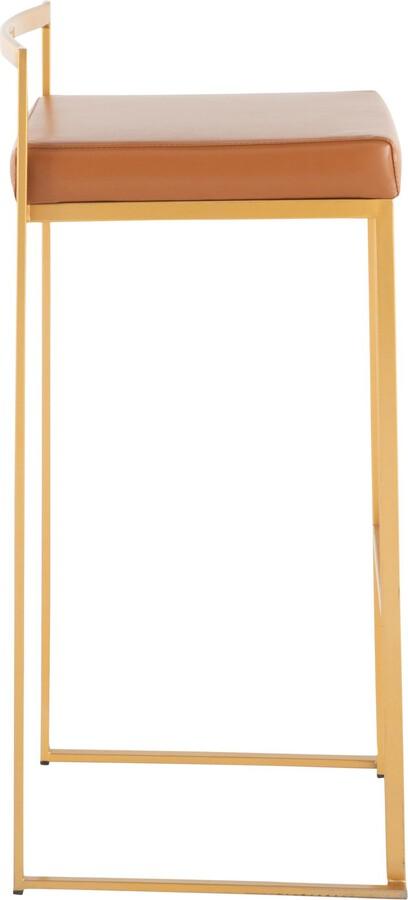 Lumisource Barstools - Fuji Contemporary Barstool in Gold with Camel Faux Leather - Set of 2