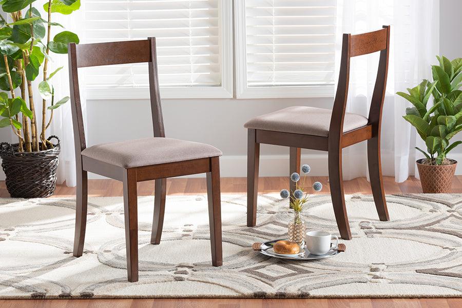 Wholesale Interiors Dining Chairs - Carola Mid-Century Modern Grey Fabric And Brown Finished Wood 2-Piece Dining Chair Set