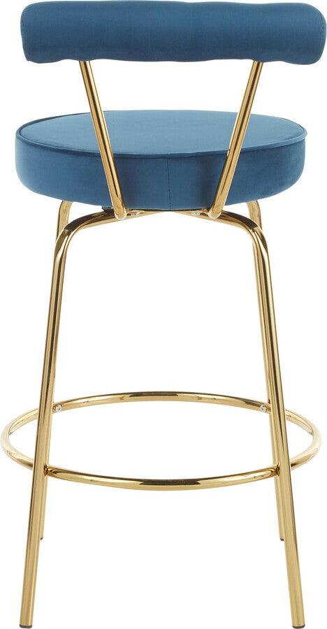 Lumisource Barstools - Rhonda Glam Counter Stool in Gold Metal and Blue Velvet - Set of 2