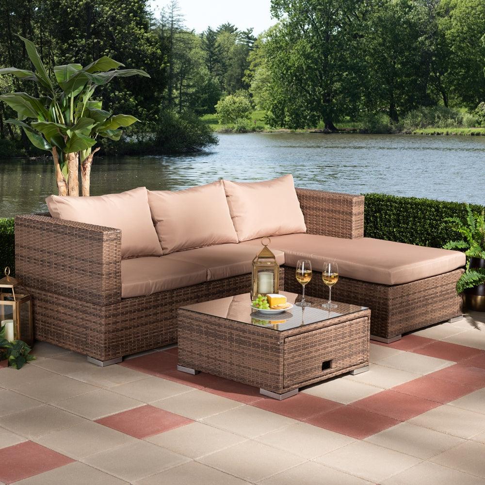 Wholesale Interiors Outdoor Conversation Sets - Addison Modern Outdoor Patio Set With Adjustable Recliner Light Brown
