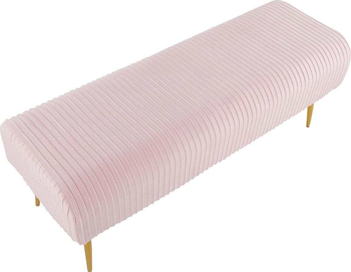 Lumisource Benches - Marla Glam Pleated Bench in Gold Steel and Pink Velvet