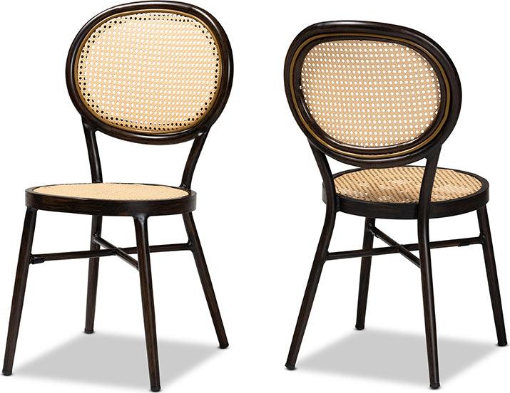 Wholesale Interiors Outdoor Dining Chairs - Thalia Modern Dark Brown Finished Metal and Synthetic Rattan 2-Piece Outdoor Dining Chair Set