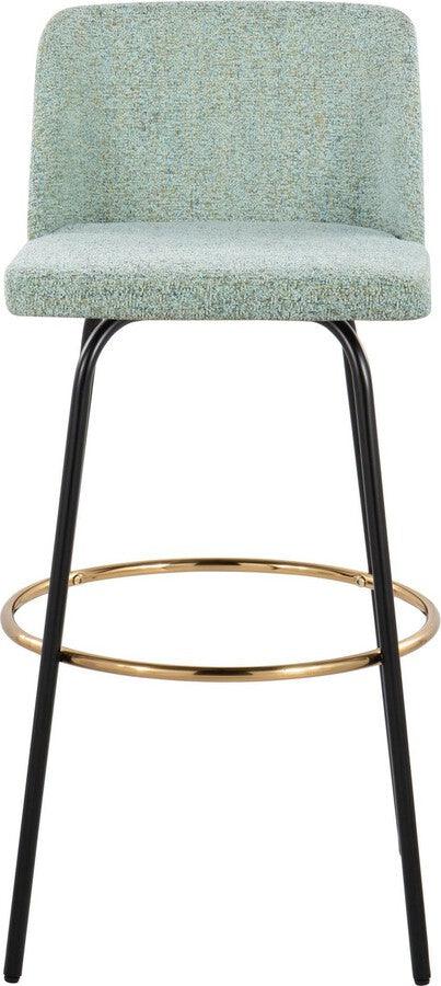 Lumisource Barstools - Toriano 30" Fixed Height Barstool With Swivel In Light Green Fabric & Black Metal (Set of 2)