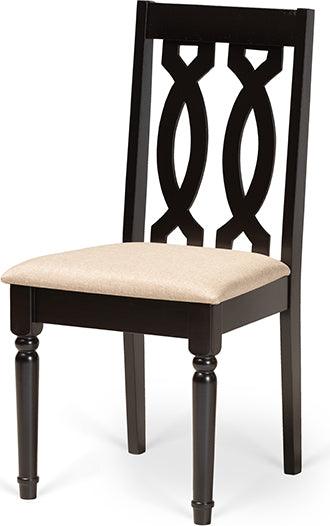 Wholesale Interiors Dining Sets - Callie Sand Fabric Upholstered and Dark Brown Finished Wood 7-Piece Dining Set