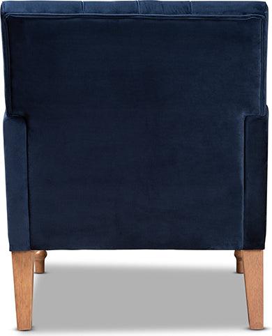 Wholesale Interiors Accent Chairs - Eri Contemporary Glam and Luxe Blue Velvet and Walnut Brown Wood Armchair