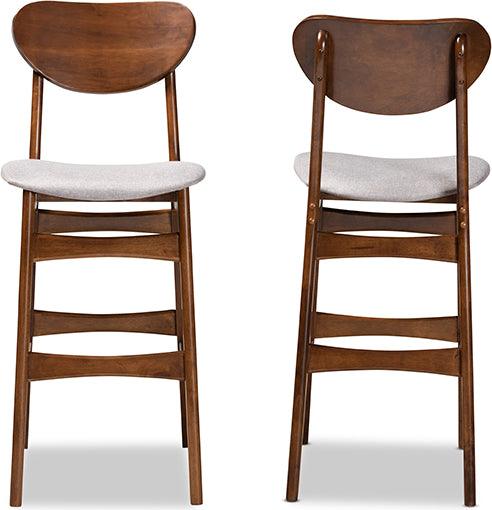 Wholesale Interiors Barstools - Katya Grey Fabric Upholstered and Walnut Brown Finished Wood 2-Piece Bar Stool Set