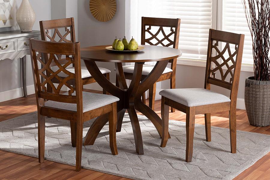 Wholesale Interiors Dining Sets - Sandra Grey Fabric Upholstered and Walnut Brown Finished Wood 5-Piece Dining Set