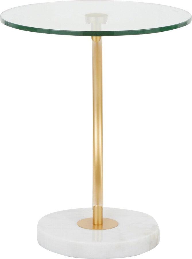 Lumisource Side & End Tables - C End Contemporary Table in White Marble, Gold Metal and Clear Glass